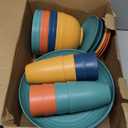 Wheat Straw Dinnerware Sets for 8, Unbreakable Plates and Bowls Sets for 8, 32-Piece Dishes Set, Microwave Safe Plastic Plates Reusable, Cups and Bowls Sets for Kitchen, Outdoor - Multi