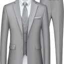 Men's Suits Slim Fit Tuxedo Suit Set 3 Piece 2-Button Solid Prom Wedding Party Blazer Vest Pants, M