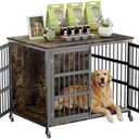 42" Furniture Style Large Dog Crate with Wheels, Metal Chew-Resistant Dog Kennel Indoor for Large & Medium Dogs, 41.9" W x 28.3" D x 31.7" H, Decorate House as TV Stand, End Table — Rustic Brown