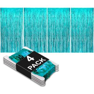Allgala 4 Pack Turquoise Metalic Tinsel Party Photo Backdrop Curtain 3.3x6.6 FT (1x2M) Photo Booth Background Curtains Door Fringe Dcor Party Streamer for Birthday Graduation New Year Eve