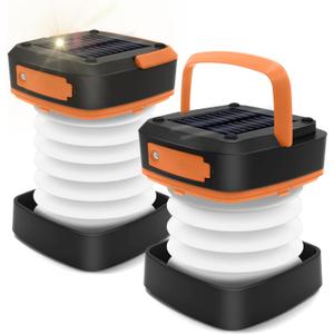 2-Pack Folding Solar Camping Lantern Flashlights, DIBMS Mini Collapsible USB Rechargeable Waterproof Hanging Light Power Bank for Camping Hurricanes Emergency Power Outages Indoor Outdoor