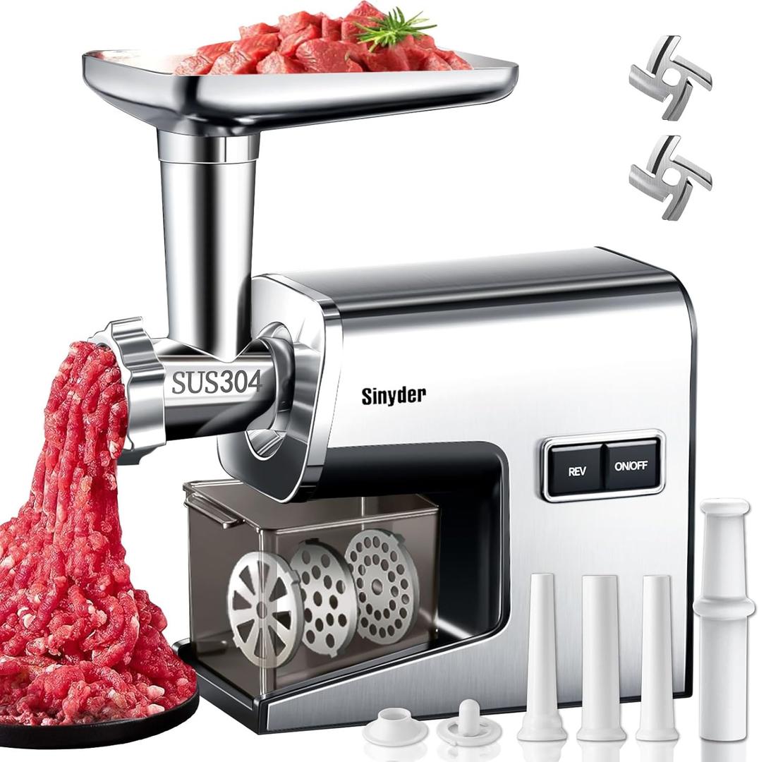 Electric Meat Grinder, 3000 Max 304 Stainless Steel Meat Mincer Accessories with 2 Blades,3 Grinding Plates,3 Sausage Stuffer Tubes & Kubbe Kit for Home & Kitchen Use