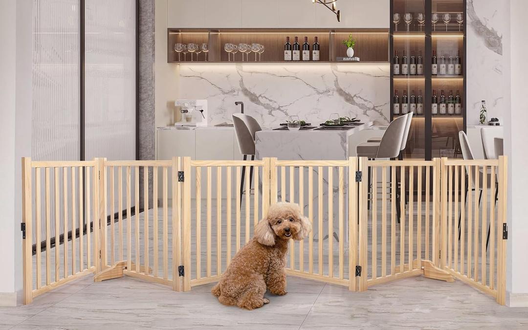 YOCAN Paint-Free Wooden Freestanding Dog Gates for The House,Doorways, Stairs,Wood Dog Fences Indoor Pet Gate,Step Over Fence-6 Panel H:23