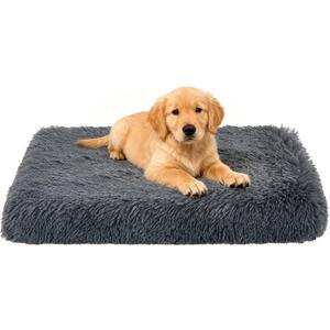 Fluffy Orthopedic Dog Beds for Puppy/Cats with Washable Removable Cover Dog Crate Bed Egg Crate Foam Support Plush Pet Pad Mat with Anti-Slip Bottom (24 * 16,Dark Grey)