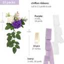 Wedding Aisle Decorations for Wedding Ceremony Set of 10 Pew Flowers for Church Chair Decorations Party Decor with Artificial Flowers Eucalyptus and Ribbons Purple