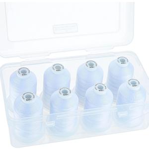 New brothread - 18 Options - Multi-Purpose 100% Mercerized Cotton Thread 50S/3 600M Each Spool for Quilting, Serger, Sewing and Embroidery - 8xWhite with Clear Plastic Storage Box