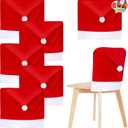 JOYIN 6 Pcs Christmas Chair Covers, Red Hat Chair Slipcovers, Santa Claus Chair Back Covers for Christmas Holiday Festival Decoration, Xmas Decorations Indoor Home Decor