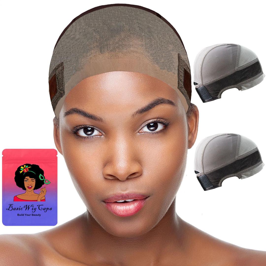 2 Pcs Lace Wig Grip Cap for Women HD 11x5 Lace Area Wig Caps with Non Slip Grip Headband to Keep The Wig In Place Adjustable Breathable Wig Cap (Brown 11x5 Lace Area,2 Caps per Pack, Large Size)