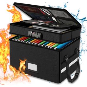 RHM Fireproof Document Box with Lock, 2 Layer Fire Proof File Box for Documents with Handle, Portable Home Office Fire Safe Document Box for Hanging Letter/Legal Folder/Certificate
