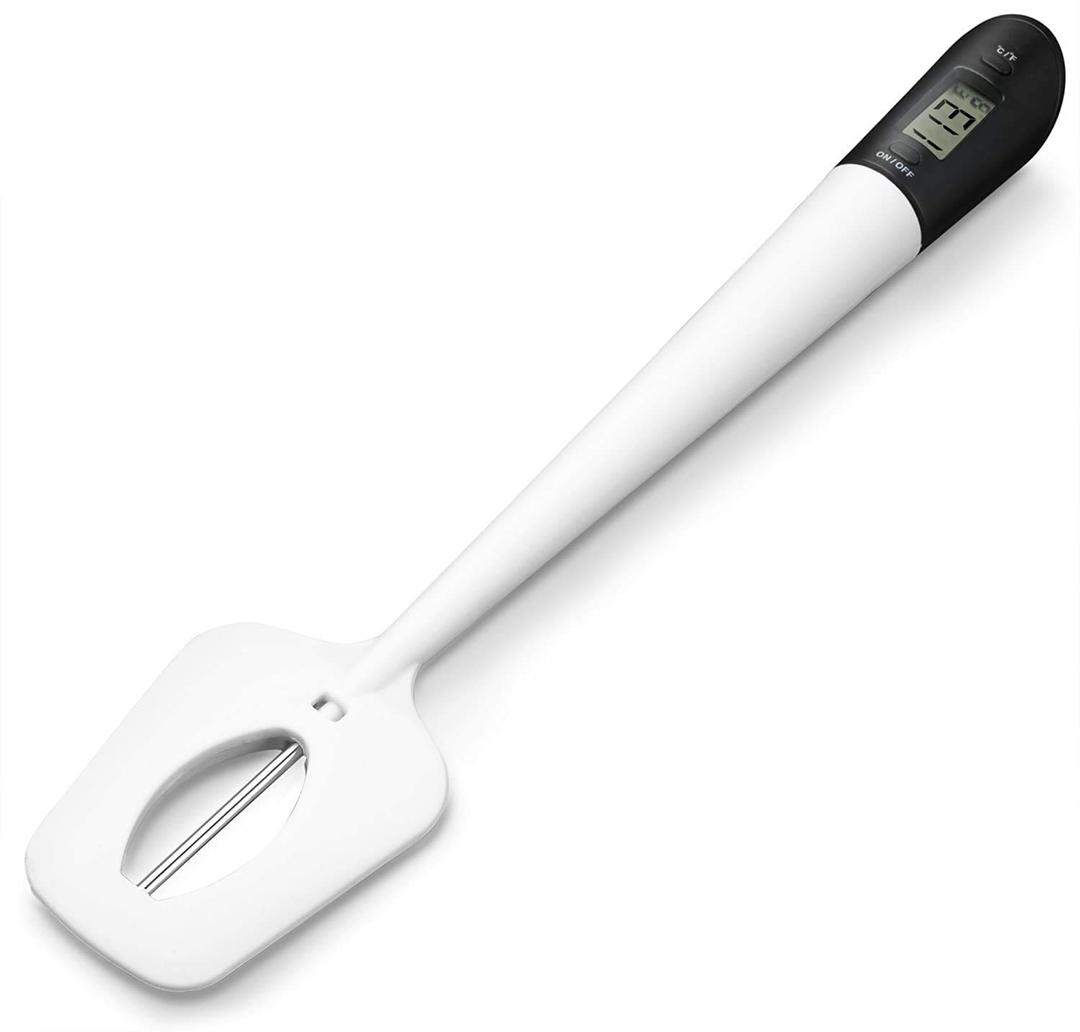 Lightbeam Digital Candy Thermometer, Instant Read Kitchen Cooking & Spatula Thermometer Temperature Reader & Stirrer in One BPA Free Food Grade Material (white)