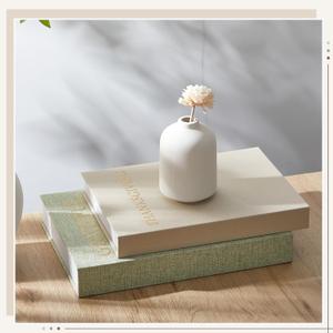 Sabary Beautiful Decorative Books Set of 2 Linen Faux Book Boxes Enhance Coffee Table Bookshelf Mantel Decor Aesthetic Fake Book for Modern Home Keepsake Photo Storage Box Decoration(Sage Green, Beige)