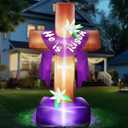 8 Ft Easter Inflatable Cross Outdoor Decoration, Blow Up He is Risen Yard Decorations with Built-in LED Lights Easter Party Decor Yard Garden Lawn Indoor Outdoor Home