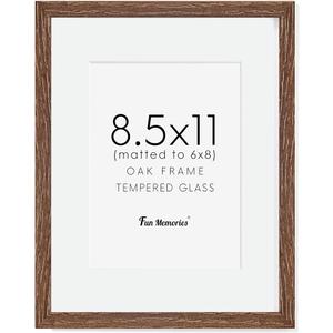 Picture Frame 8.5x11, Natural Oak Wood 8.5 x 11 Photo Frame, 8.5 by 11 Frame for Wall, 8.5x11 Picture Frame with Mat for 6x8, Tempered Real Glass, Walnut Color, Set of 1