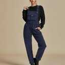 luvamia Sherpa Overalls for Women Loose Fit Winter Fuzzy Fleece Warm Bib Pocket Adjustable Jogger Baggy Overall Jumpsuit (M)