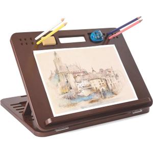 StrongTek Bamboo Table Easel, 16 x 12 Inch Adjustable Drawing Board, 6-Position Desktop Drafting and Sketching Board with Handle and Back Storage for Drawing, Painting, Reading and Writing