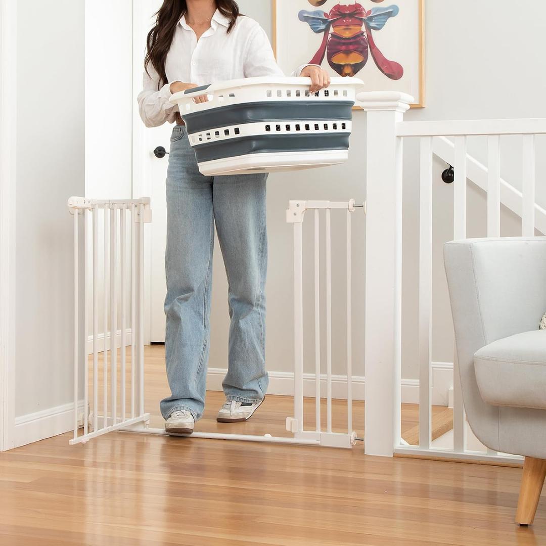 Perma Child Safety Baby Gate for Stairs & Doorways, Pressure Mount No-Drill | Fits 28.8-40.1 in openings, auto-close walk-through, one-hand, ultra-low bar, no-drill pressure mount, baby & dog stair gate