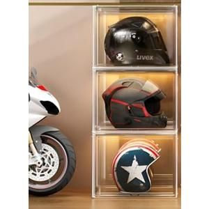 GUDEMAY Clear Stackable Plastic Storage Bins with Lid, Dustproof Display Cases, Extra Large Figures Collectibles Showcase, Boot & Shoe Boxes, Helmet Protection Organizer (Transparent, XL - 3 Pack)