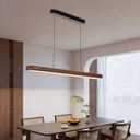 47" Wood Grain Pendant Lights Kitchen Island Lights LED Linear Hanging Light Modern Chandelier for Dining Room Table Dimmable with Remote Control & Memory Function Lighting Fixture, 47.2 Inch