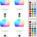 ILC E12 LED Light Bulbs (40w Equivalent) 5W, Color Changing RGB, A15 Small Base Candelabra Round Light Bulb, Candle Base, 2700K Warm White 12 Colors 2 Modes Timing with Remote Control (4 Pack)