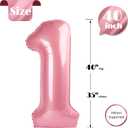 10 x 40 Inch Pearlescent Pink 1 Balloon for First Birthday, 1st Number Balloons Birthday Decorations for Girl Kids Toddler Baby, One Giant Number 1 Balloon