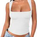 REORIA Butsmooth Women's Square Neck Going Out Crop Tops Double Lined Cute Basic Tank Tops 2026 Clothes (White, L)