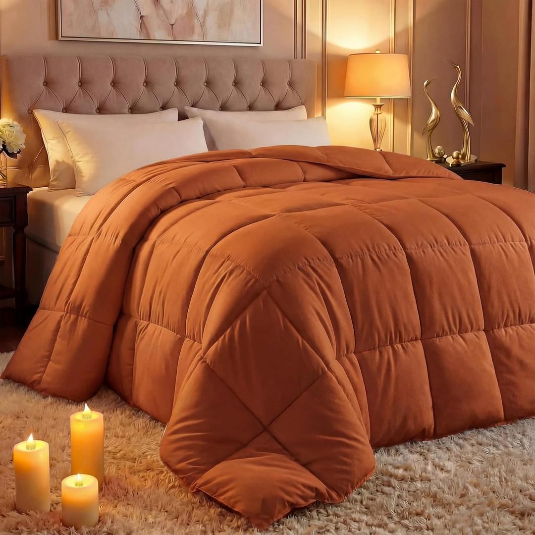 Utopia Bedding Queen Comforter Duvet Insert, Quilted Burnt Orange Comforter with Corner Tabs, Box Stitched Down Alternative Comforters Queen Size 88 x 88 inches