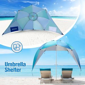 LOTTAFUN Beach Shelter Umbrella Premiere UPF 50+ Umbrella Shelter for Sun and Rain Protection for Adult (10-Foot, Blue Green