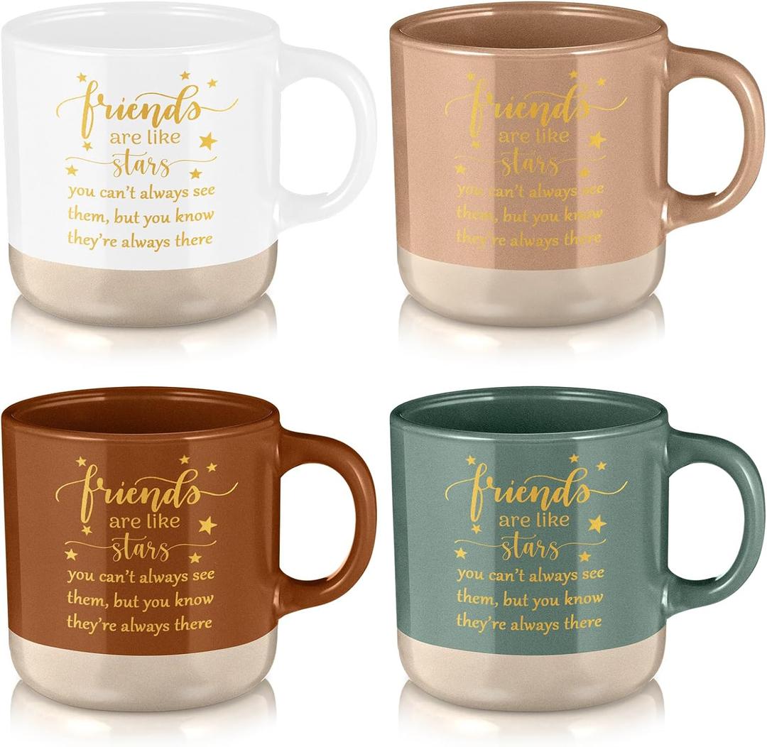 4 Pcs Galentine's Day Friendship Gifts for Women Ceramic Friends Mugs Friendship Cups Bulk 13oz Friends Are Like Stars Coffee Mug for Galentines Party Sisterhood Sister Besties Valentines Birthday