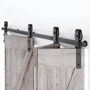 76" Bifold Sliding Barn Door Hardware Track Kit,Side Mounted Black Spoke Wheel Roller,Smoothly and Quietly,Assembly Easy,Fit Four 18" Bi-Folding Doors (Door Not Included)