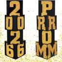 Queekay 8 Pcs Prom Column Standup Photo Booth Decorations 2026 Prom Backdrop Balloon Boxes Cardboard Decoration Column for Party College, 11.8 x 44.9 Inch(Gold, Black)
