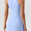 QINSEN Women's Square Neck Bodice Dress Sleeveless Tank Top Stretch Flare Mini Dresses (Blue, S)