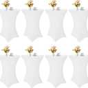 HAISIWLKJ 8 Pack Cocktail Table Covers 32x43 Inch Fitted Stretch Spandex Square Corners White Table Cover High Top Cocktail Round Tablecloth for Party, Wedding, Birthday, Banquet(White)