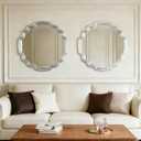 Decorative Silver Round Wave Mirror - 26 Inch Scalloped Edge Circle Mirror for Wall Decor, Vintage Silver Frame Bathroom Vanity Living Room Nursery Wall Mounted Mirrors with Shatterproof Glass