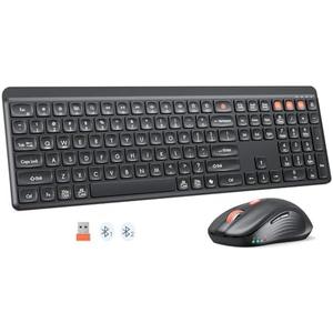Bluetooth Keyboard and Mouse, 2.4G + Dual Bluetooth Multi Device, Full Size Silent Ergonomic Keyboard with 4 Level DPI Adjustable Wireless Mouse for Windows, Mac OS Desktop/Laptop/PC