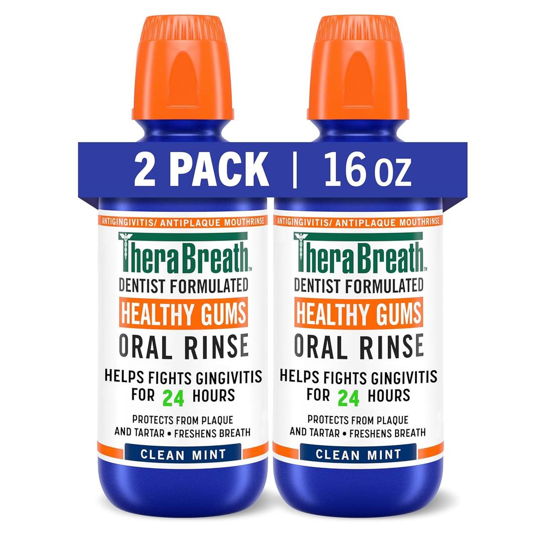 TheraBreath Healthy Gums Mouthwash Clean Mint, Antigingivitis, Dentist Formulated, 16 Fl Oz (2-Pack)