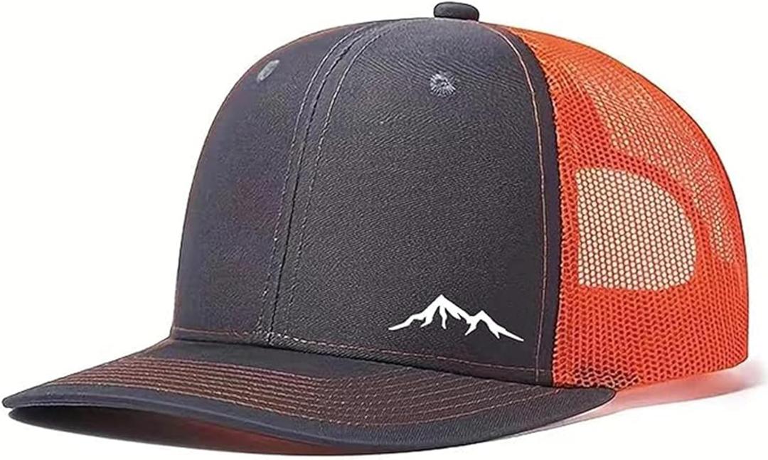 Mountain Trucker Hat for Men Women,Adjustable Camping Wilderness Outdoor Baseball Caps (Grey Orange)