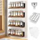 Magnetic Spice Rack with 24 Jars, 216 Labels, 1 Steel Funnel for Refrigerator，Microwave Oven - Full Set of Spice Organizer