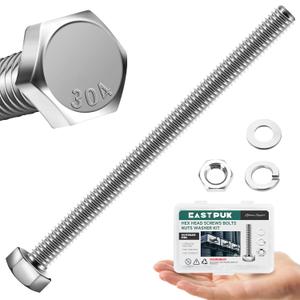 1/4-20 x 4 Hex Head Bolts Screws with Nuts, Flat & Lock Washers, 304 Stainless Steel Bolts and Nuts External Hex Drive Full Threaded 1/4 Bolt (10Sets)
