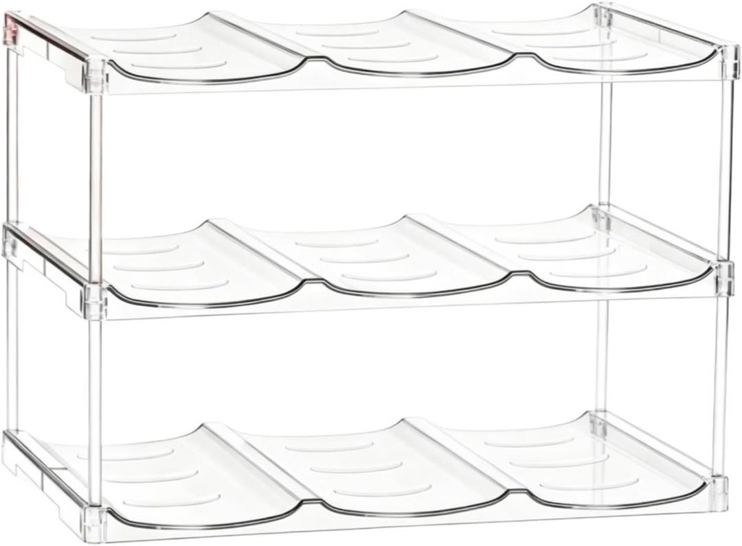 Stackable Water Bottle Storage Rack, Holds Large Diameter Insulated Cups for Kitchen Cabinet Storage(3 Tier - Hold 9)