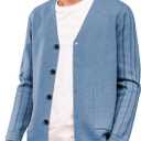Men's Cardigan Sweater Button Front V-Neck Long Sleeve Knit Sweaters (Blue, 3XL)
