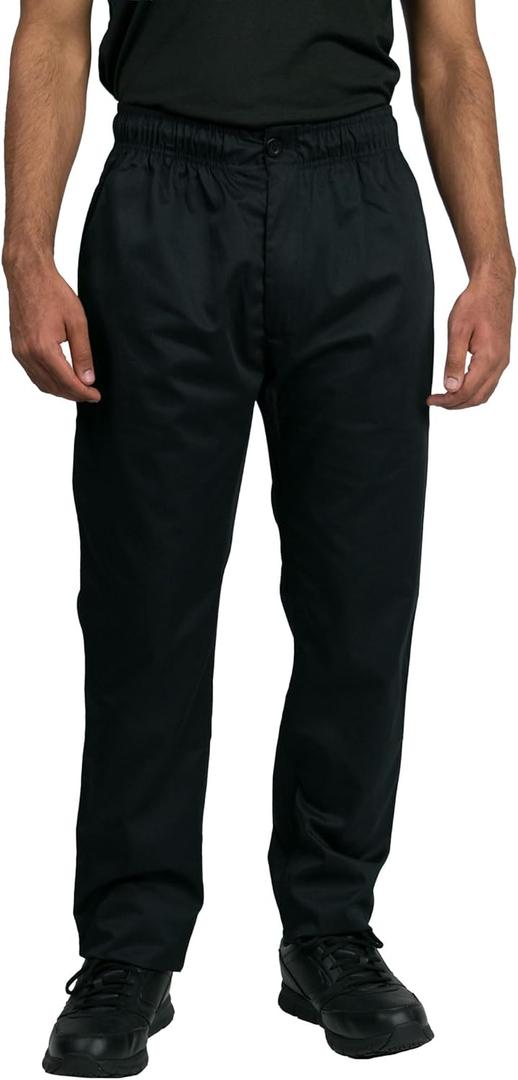 Chef Code Men's Basic Baggy Chef Pant with Zipper (Large, Black)