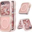 UEEBAI Magnetic for Samsung Galaxy Z Flip 5/Z Flip 6/7 FE Case, Compatible with MagSafe, Transparent Clear Wave Frame Design Soft Edge Cover Matte Shockproof Phone Case- Pink