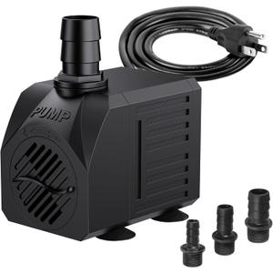 Submersible Water Fountain Pump: 550GPH 30W Small Pond Pump for Outdoor | Backyard | Statuary | Hydroponics | Waterfall | Garden | Aquarium | Fish Tank | Black
