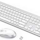 Seenda Rechargeable Wireless Keyboard Mouse Combo - Seenda Full Size Cordless Keyboard & Mouse Sets with Build-in Lithium Battery Ultra Thin Quiet Keyboard Mice - Silver and White