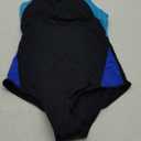 Beautikini Period Swimwear One Piece Leakproof Menstrual Swimsuit Racerback Color Block Bathing Suit for Teen Girls Women (Medium, Fog Blue/Royal Blue)