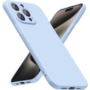 for iPhone 15 Pro Max Phone Case Silicone, Minimalist Ultra Thin Slim Soft Rubber Gel Solid Color Matte TPU Cute Case for Women Men, Girly Plain Aesthetic Design & Camera Cover, Light Blue