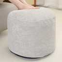 Pouf Ottoman Stuffed Round Modern Foam Filled Foot Rest Poufs for Living Room Chair Decorative 20 X 15 Inches Fluffy Pouf Foot Stool Storage Ottoman, Grey