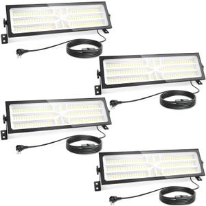 4 Pack Linkable LED Shop Light (Built-in Outlet) - 100W 15000LM Aluminum Plug in Garage Light w/ 9.84 ft Power Cord and On/Off Switch, 6000K Shop Lights for Garage, Workshop