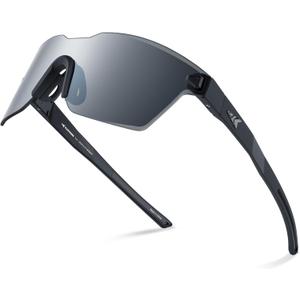 KastKing Tarkio Polarized Fishing Sunglasses, Large Single PC Lenses, Rimless Wrap Design, UV400 Protection Sports Sunglasses (A: Matte Black - Smoke Frame, Granite Mirror)