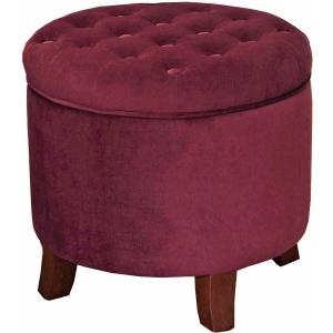 Homepop Home Decor | Upholstered Round Velvet Tufted Foot Rest Ottoman | Ottoman with Storage for Living Room & Bedroom | Decorative Home Furniture, Burgundy Small